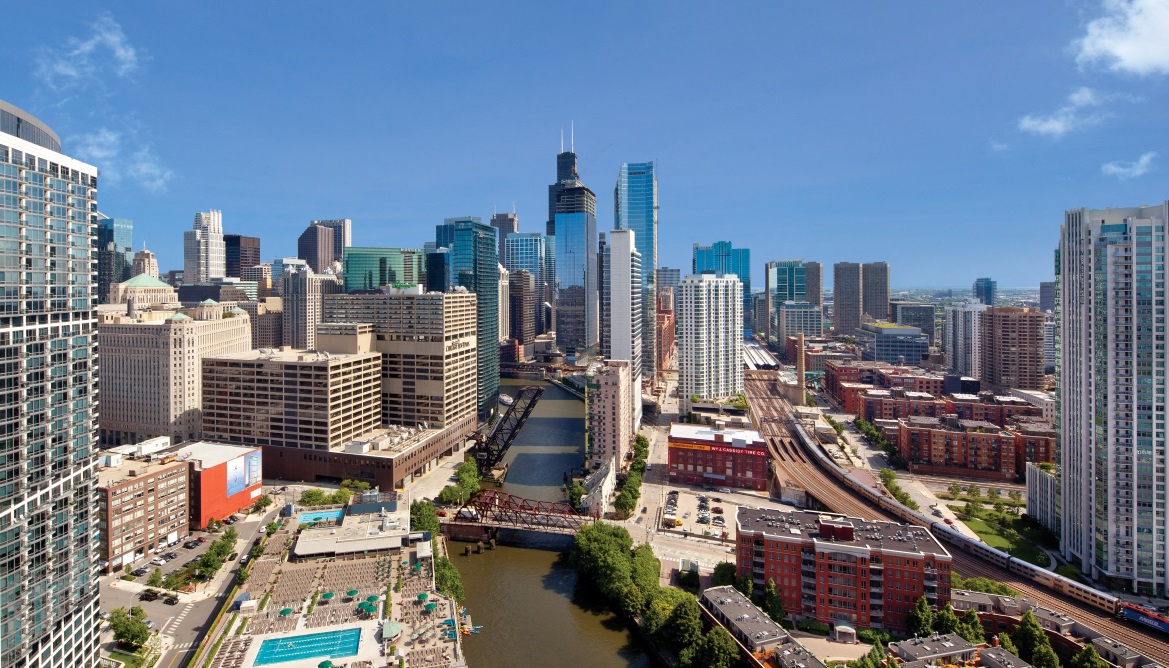 South View from Kingsbury Plaza at the daytime with view of East Bank Club rooftop